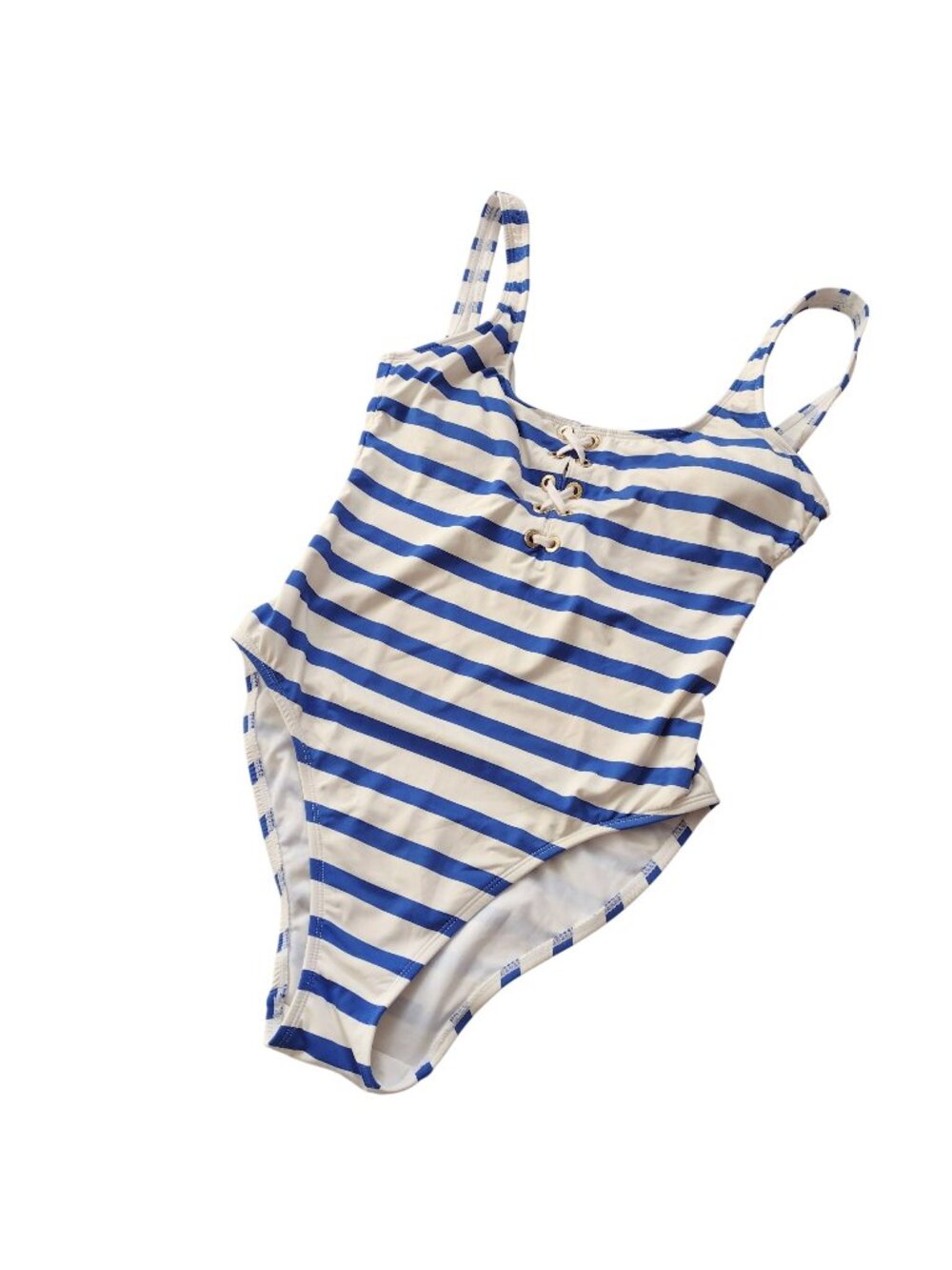 Lauren Ralph Lauren Striped Swimsuit 10 Lace Front Blue White Nautical One Piece